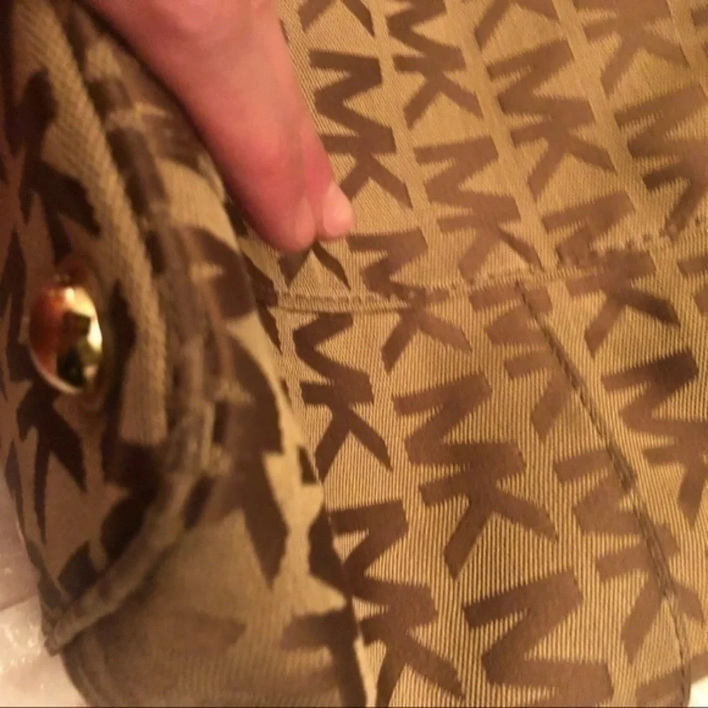 Michael kors signature brown khaki tote bag gold straps